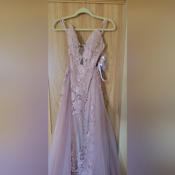 Lace Aplique Deep V Neck Trumpet Gown, size 6, Prom dress - Picture 6 of 16